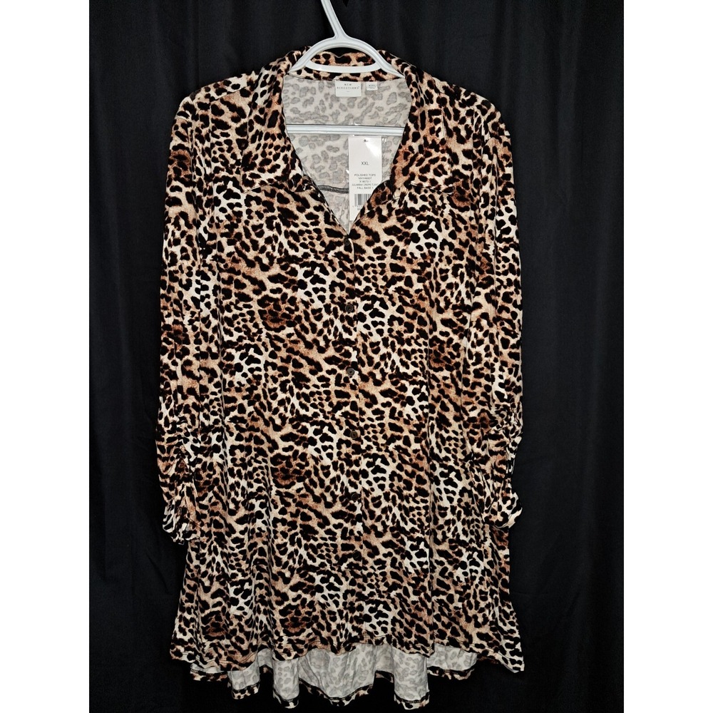 New Directions Tunic Blouse,‎ Animal Print, 2XL, 3/4 scrunch sleeve,